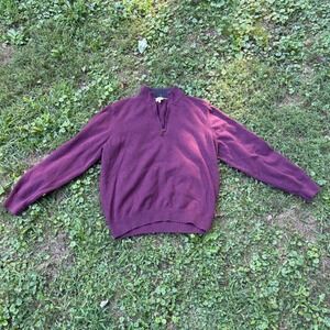 Faherty Men's Quarter Zip Pullover Sweater Burgundy Knit XL Casual Cotton Blend